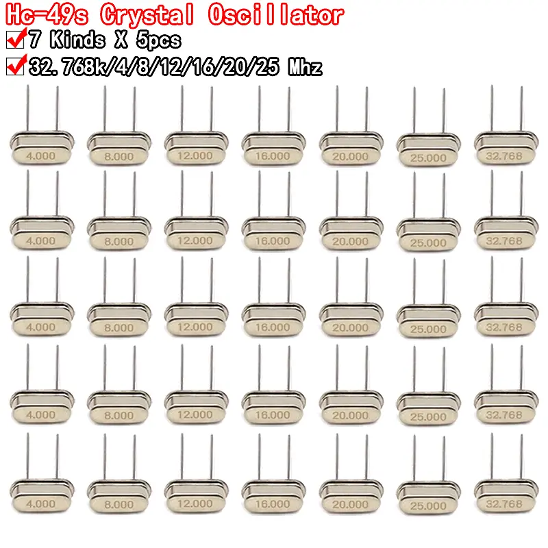 Hc-49s Crystal Oscillator Electronic Kit Resonator Ceramic Quartz Resonator Hc-49 Dip 7 Kinds X 5pcs 32.768k 4 8 12 16 20 25 Mhz image 1