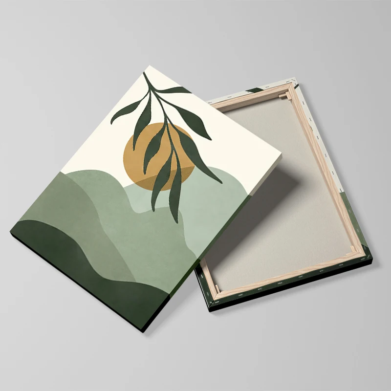 3pcs Bohemian Sage Green Wall Art Canvas Painting with Framed Nordic Abstract Geometric Plant Leaves Posters Bedroom Home Decor