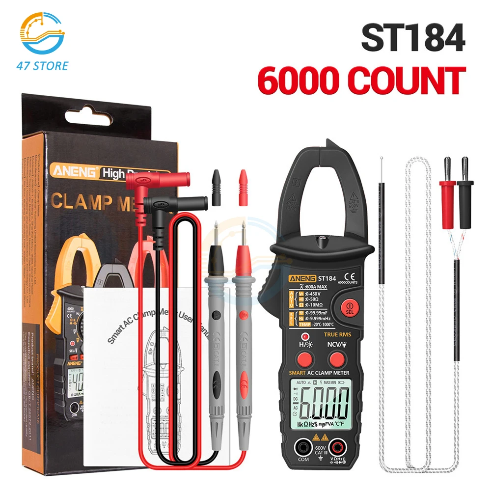 

ST184 Multimeter Digital Clamp Meter 6000 Counts Professional True RMS AC/DC Voltage Current Tester Hz Capacitance Ohm Meter