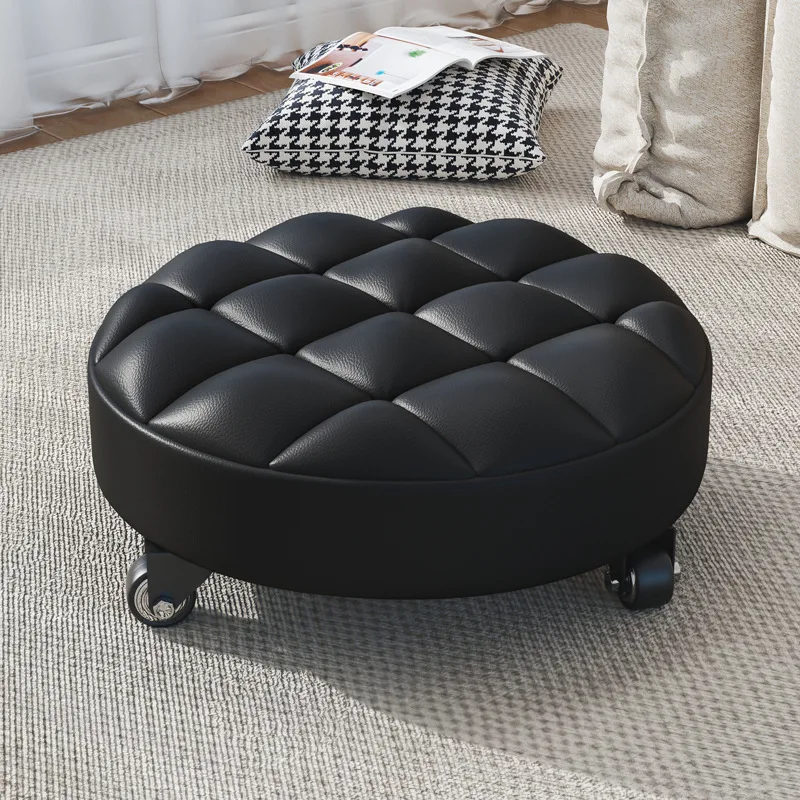 Household Round Pouf Massage Chair Pulley Stool Universal Wheel Low Stool With Roller Move Wipe The Ground Bench Round Stool
