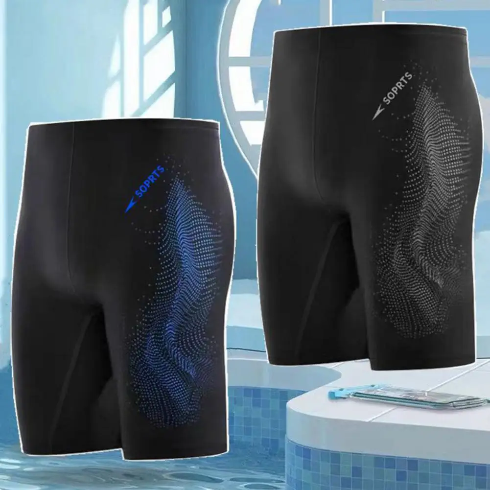 Men Swim Trunks Elastic Soft Quick Dry Swim Shorts Slim Fit Mid Waist Bathing Boxers Tight Surfing Water Sports