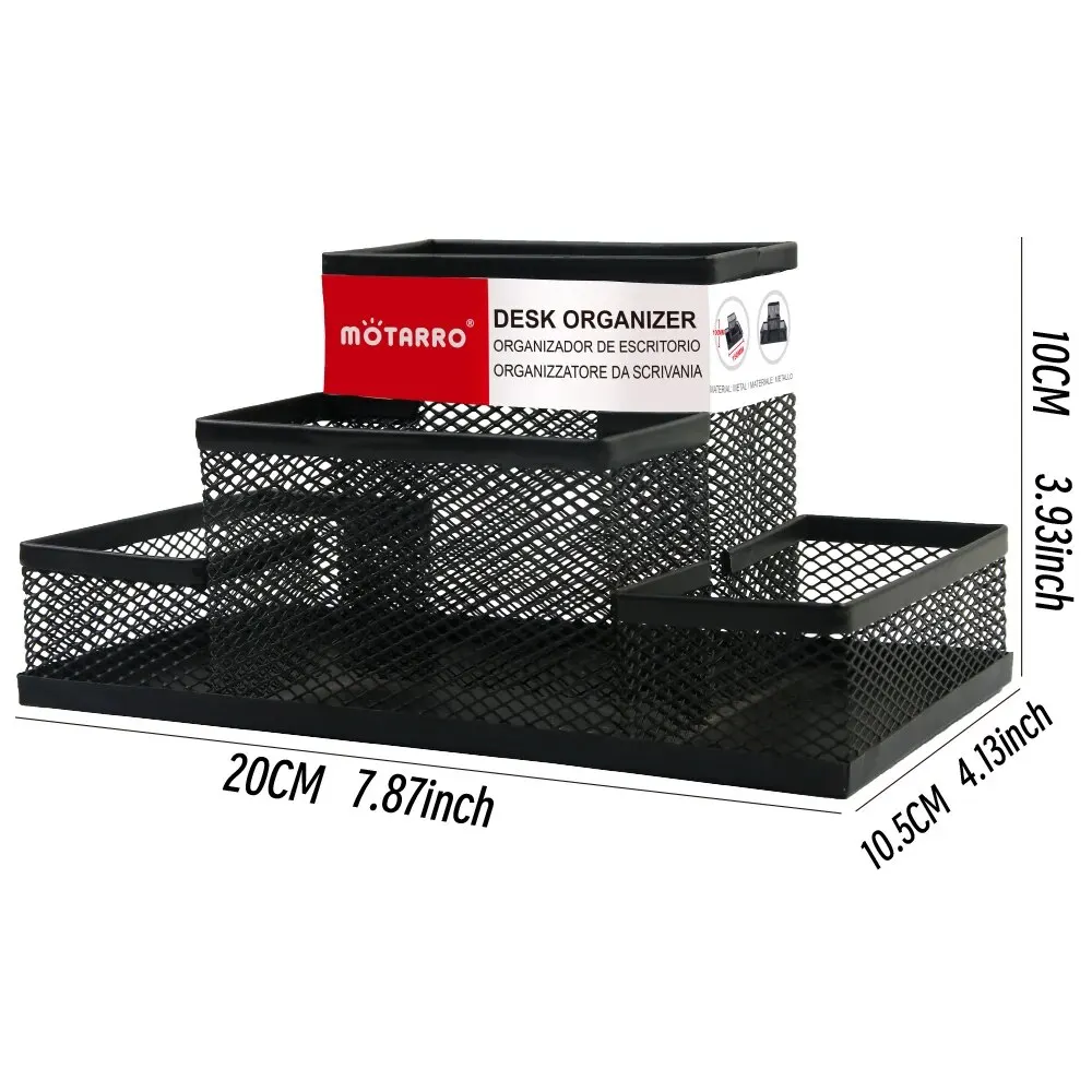 Metal Mesh Desk Organizer Stationery Storage Box Pencil and Pen Holder 4 Cell Drawer