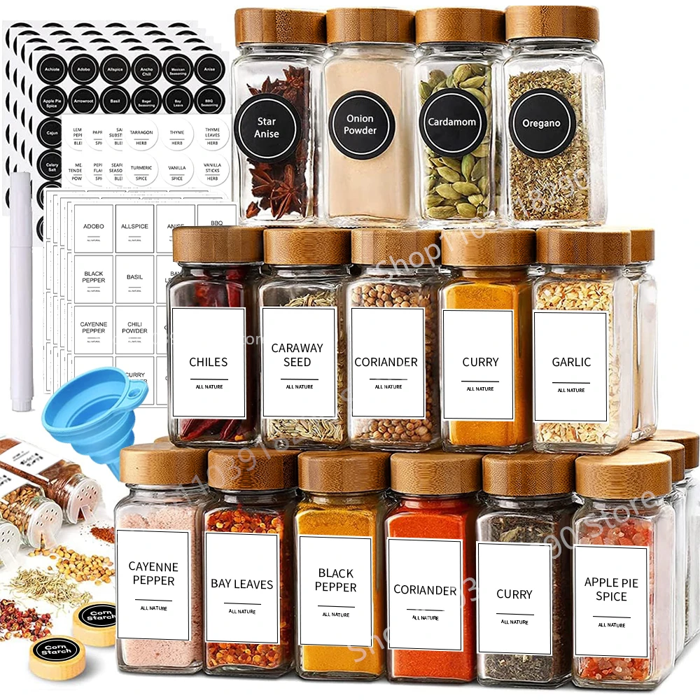 Glass Spice Jars 13Pcs with Bamboo Lids 4oz Spice Jar Set for Storage