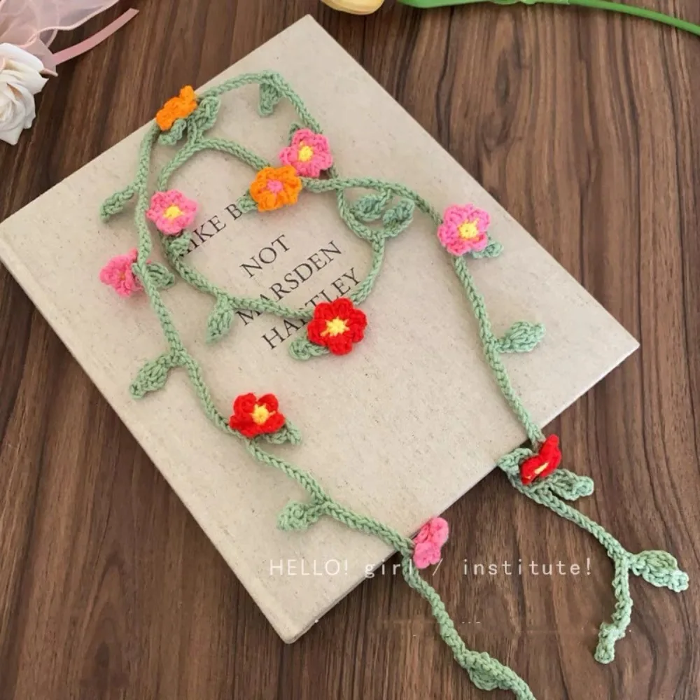 Soft Wool Knitted Scarf Handmade Crocheted Korean Style Rose Flower Shawl Thin Harajuku Style Long Narrow Scarves Spicy Girl