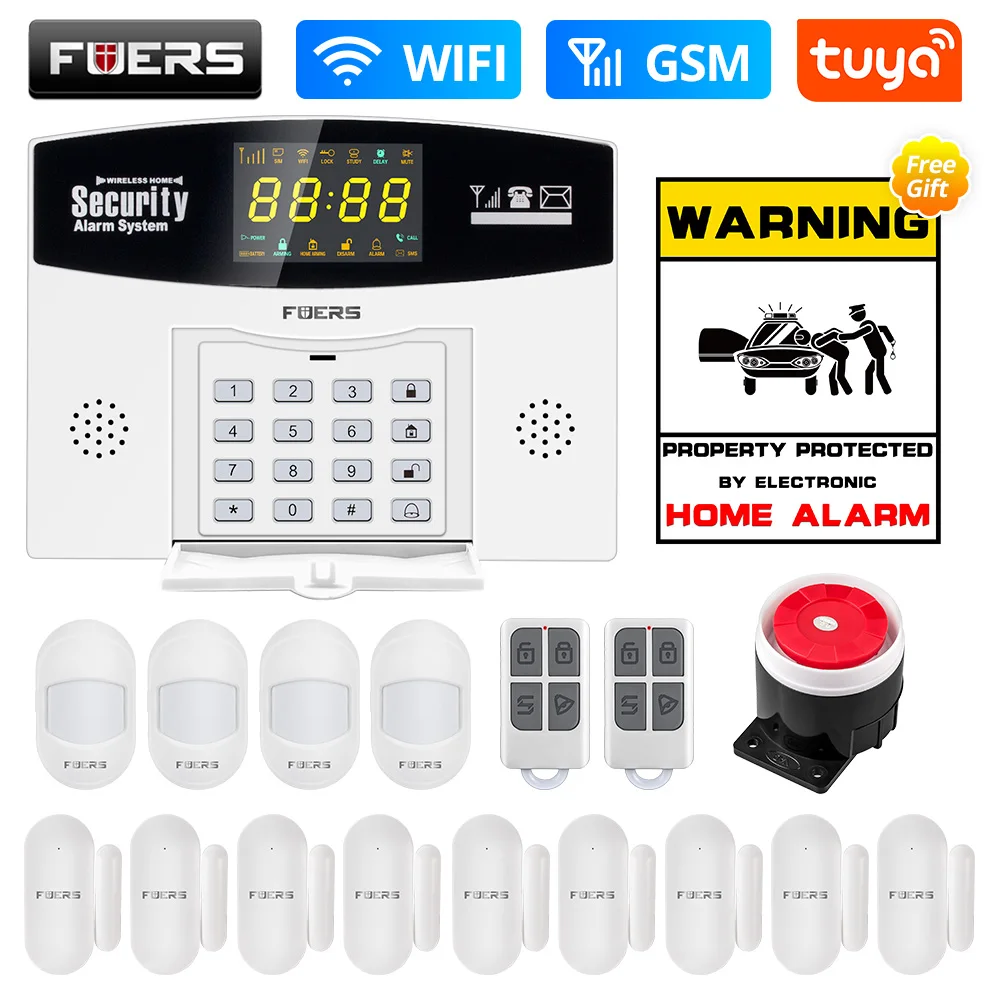 Fuers Tuya Smart WIFI 4G GSM Alarm System Burglar Alarm 433MHZ Wireless Wired Zone Link To Alexa Google Motion Sensor IP Camera Tire Pressure Alarm Alarm Systems & Security