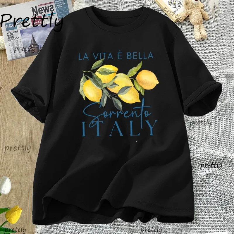 Italy Lemon Fruit T Shirt Womens Tee Summer Cotton Short Sleeve Loose T-shirt Casual Unisex Comfortable Y2k Clothes Tees