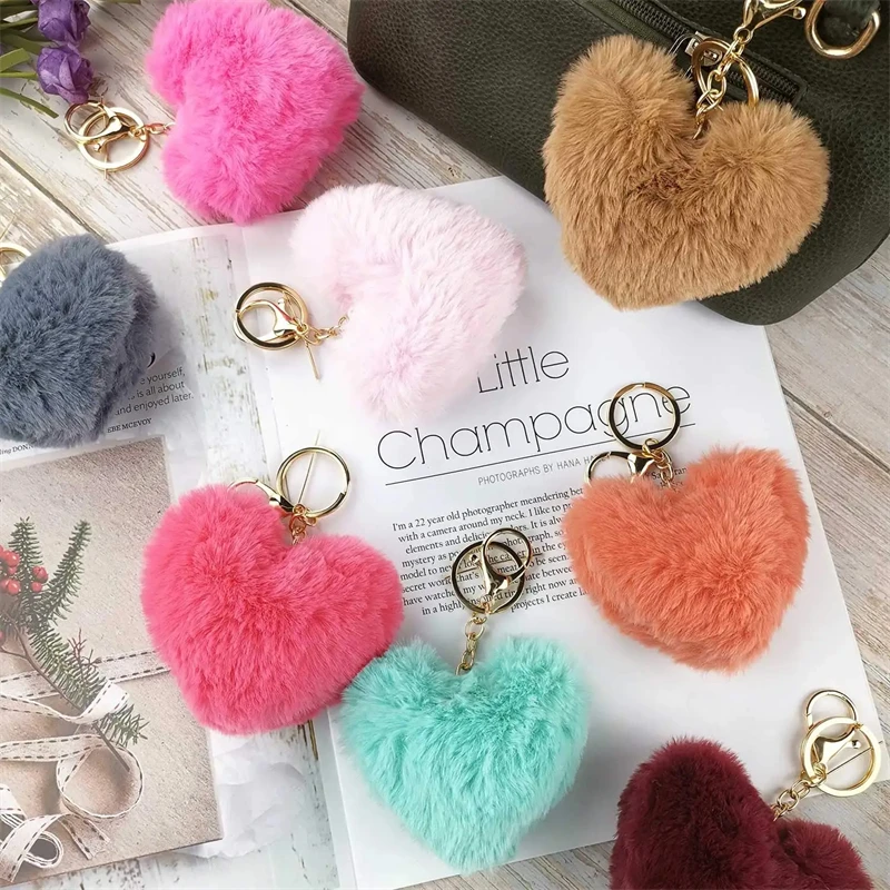 Pom Pom Keychain Heart Fluffy Fur Puff Ball Key 12PCS pop keychain toys