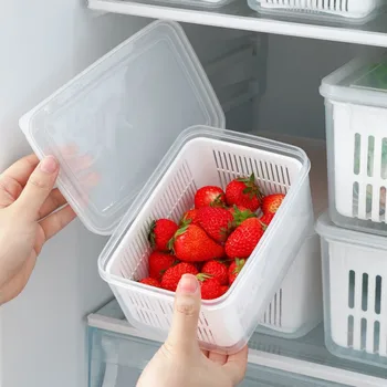 Refrigerator Storage Box Fridge Organizer Fresh Vegetable Fruit Boxes Drain Basket Storage Containers Pantry Kitchen Organizer 1