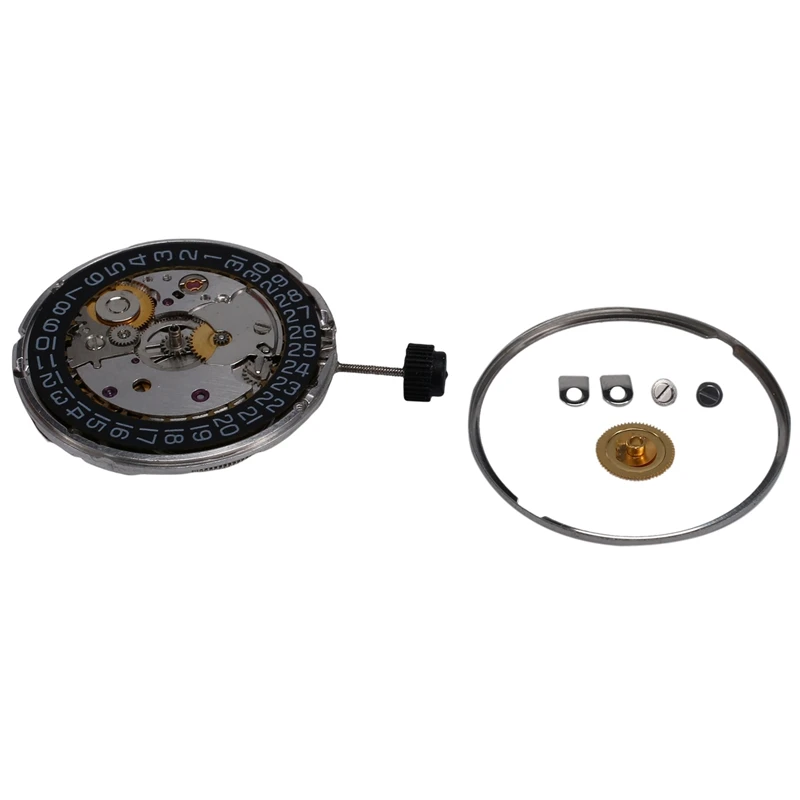 

2824-2 Black Calendar Automatic Mechanical Movement Accessories White Engraved Fish Pattern Watch Date At 3'