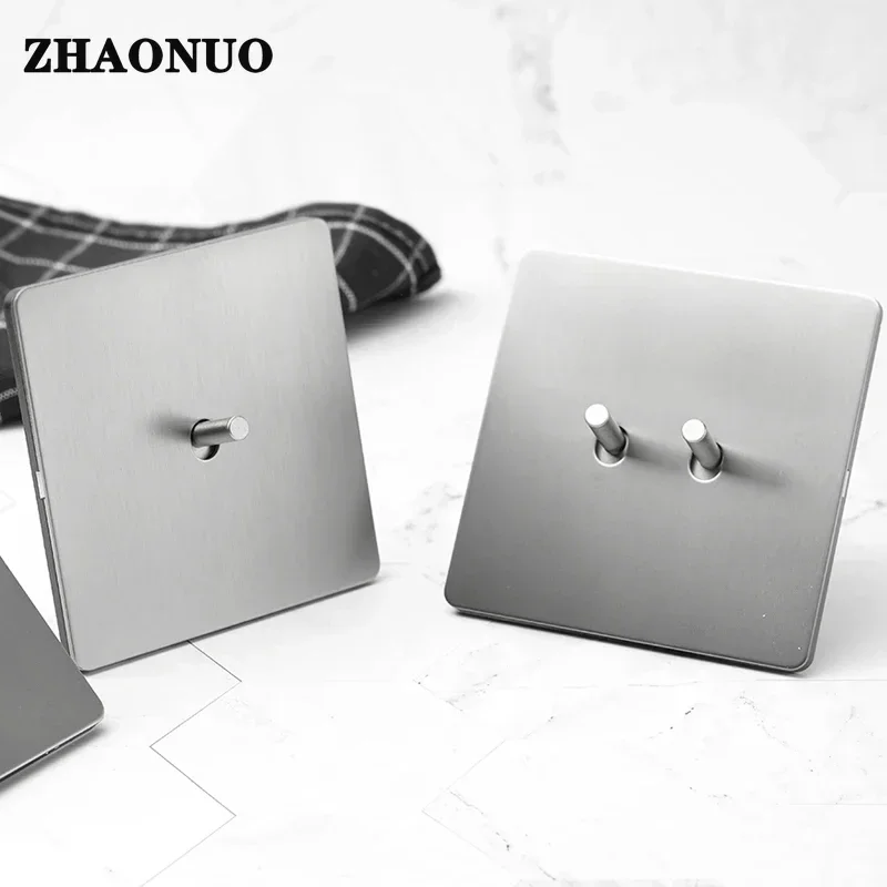 Interruptor de Luz de Parede Painel de Tomada Usb Interruptor de Cortina Prata Cinza Escovado 14 Gang Way Way Aço Inoxidável