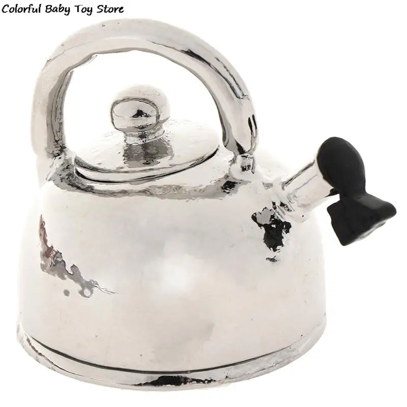 

1/12 Doll Miniature Accessories Mini Metal Kettle Simulation Furniture Tea Pot Kitchen Model Toys For Doll House Decoration