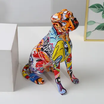 Creative Painted  Art Water Transfer Room Color Boxer  Dog Decorations Home Entrance Wine Cabinet Office Decor Resin Crafts 6
