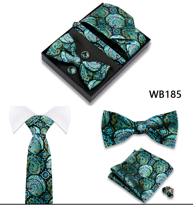 Herren-Krawatte in Geschenkbox, Fliege und Einstecktuch, Manschettenknöpfe-Set für Männer, Hochzeit, Business, formeller Anzug, individuelle Krawatte, Gravata-Geschenkset – Detail 25