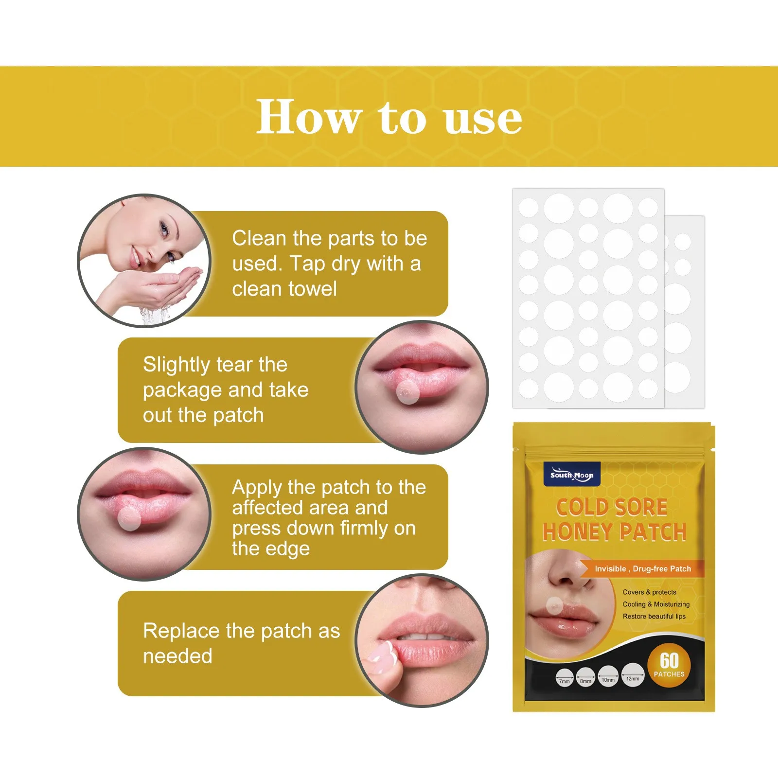 Oral Blister Patch, Cold Sore Lip Blister Patch, Cold Sore HealingHydrocolloid Lip Care 60 Pieces