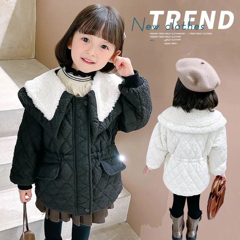 

Girls Coat Jacket Cotton Outwear Overcoat 2022 White Warm Thicken Plus Velvet Winter Autumn Teenager Children's Clothing