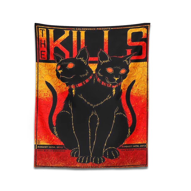 A Kills Gobelinfal Lógó Titokzatos Fekete Macska Pszichedelikus Tarot Boszorkány Asztrológia Hűvös Dekoráció Otthoni Fal Art - Image 6
