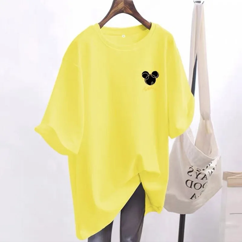 

Women's Pure Cotton T-shirt, Summer Short Sleeve Basic Tops, Casual Loose O-neck, Chic Printed Pullovers, M-6XL Tees