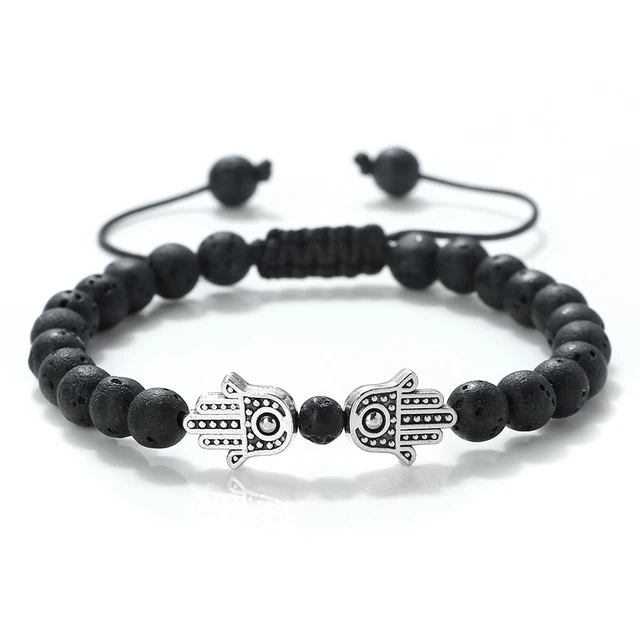 Bracelet pendentif main de Hamsa en perles naturelles œil de tigre et pierre de lave, tressé, pour femmes, hommes, couples, bijou porte-bonheur et protection, cadeau