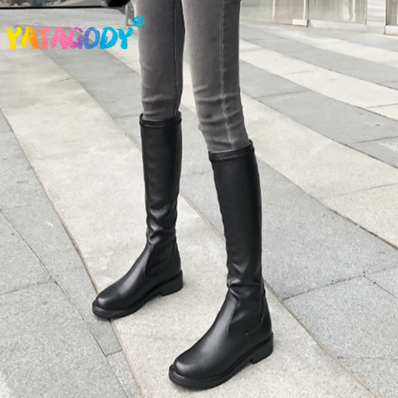 

YATAGODY Size 34-42 Knee Boots For Women Genuine Leather Shoes Winter Boots Fashion Thick High Heels Shoes Womans Platform Boots