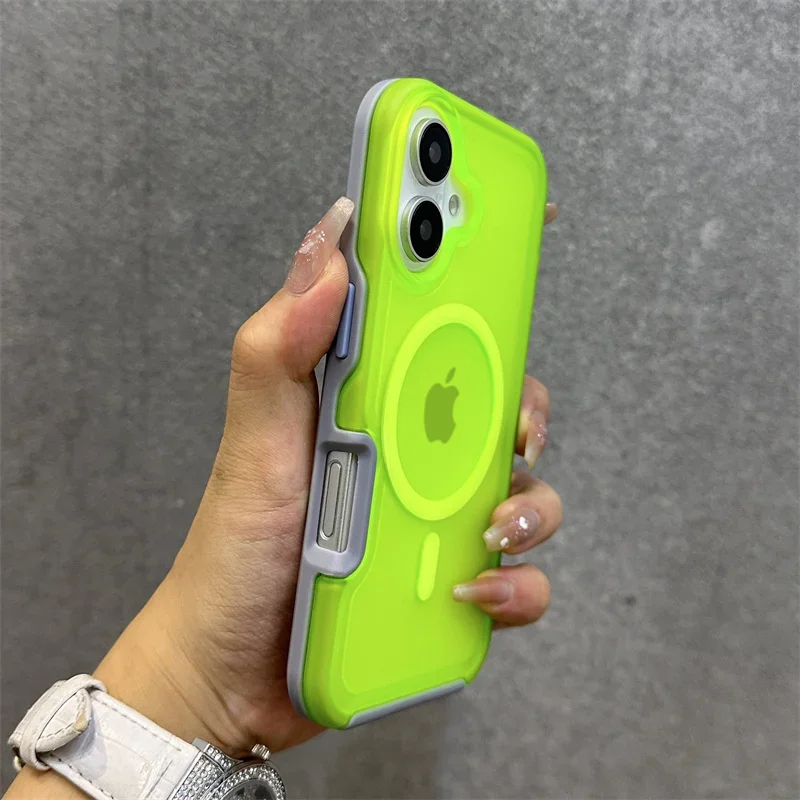 Magnetic Neon Color Matte Translucent Armor Shockproof Case for IPhone 16 13 12 14 15 Pro Max for Magsafe Wireless Charge Cover view 2