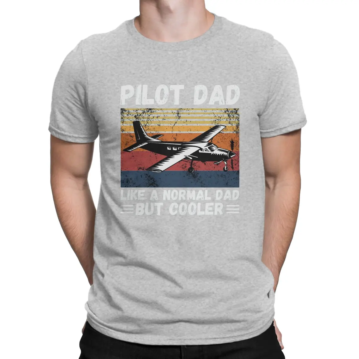 thumbnail image 1 of Papá piloto como un papá normal pero más genial. Camisetas retro de papá piloto al atardecer para hombres, camiseta de algodón novedosa para amantes de los aviones., 1 of 7