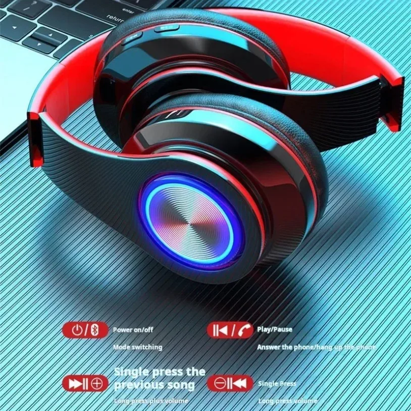 Surround Sound Stereo Wireless Earphone Head-Mounted Gaming Headphones Blutooth with Micro Phone Colourful PC Laptop Headset