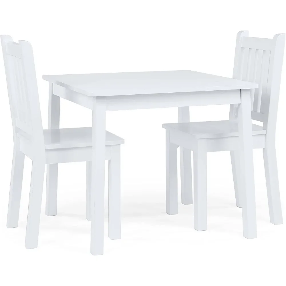 

White Kids Wood Square Table and 2 Chairs Set Children's Desk Child Table With Chair Room Desks Furniture
