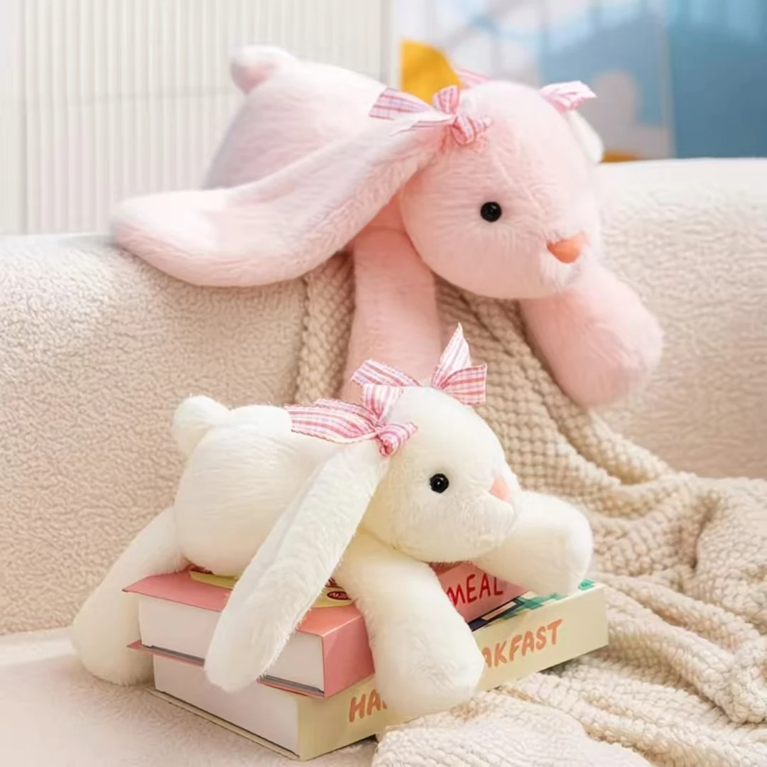 35CM Kawaii Bunny Plush Toy Ultra-Soft Long Ear Shy Rabbit Pillow Collectible Doll for Kids Birthday Easter Funny Party Gift