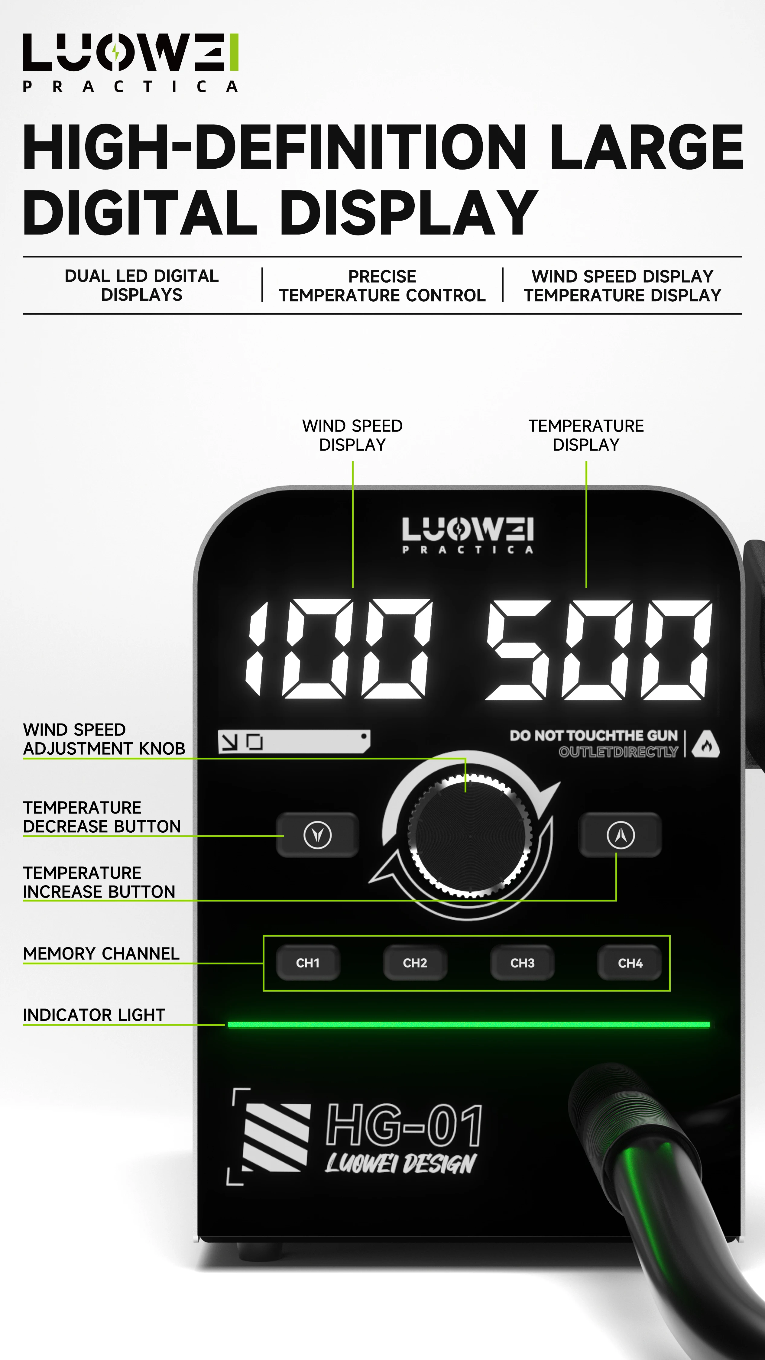 LUOWEI HG-01 800W Large Fan Hot Air Desoldering Station Smart Digital Display High Power Heating for Mobile Phone BGA Repair 3