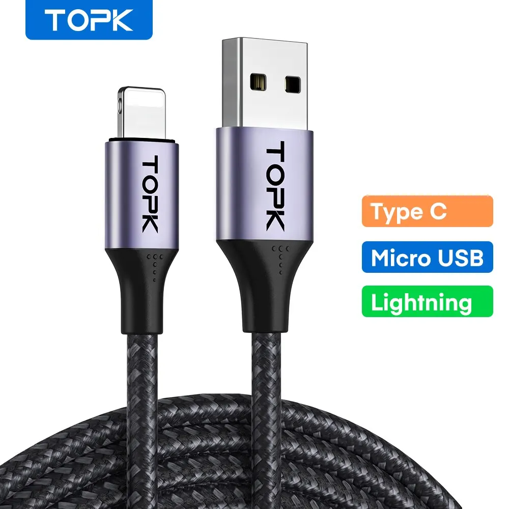 TOPK 3A Micro USB Type C Phone Charger Charging Cable Quick Charge Mobile Phone Cables Wire charging cable usb cable usb charging cable for Xiaomi Redmi Note 10 9