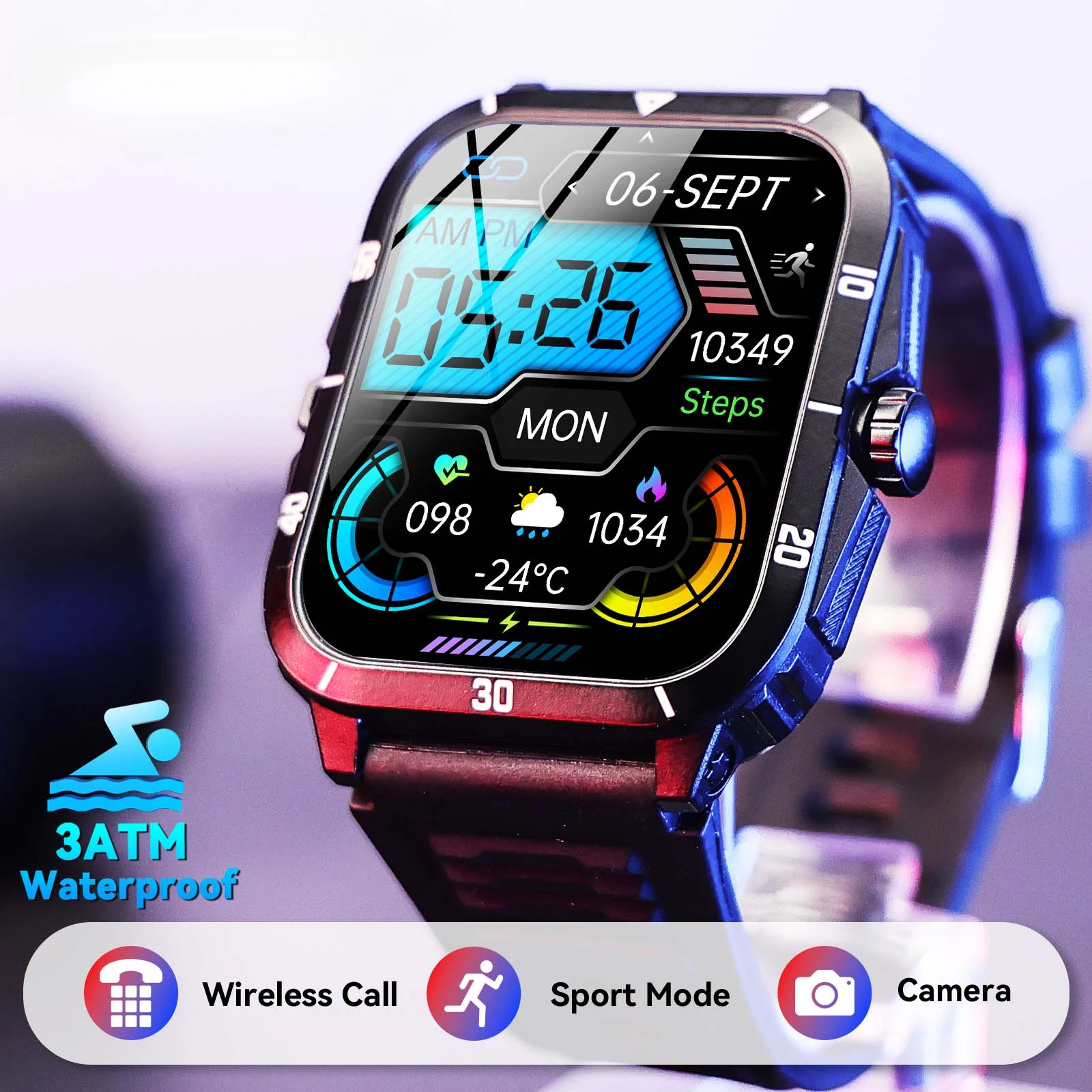 

2024 New Smart Watch 3ATM Waterproof 1.96" IPS Screen Military KT71 Men 100+ Sport Mode Heart Rate Blood Pressure Bluetooth Call