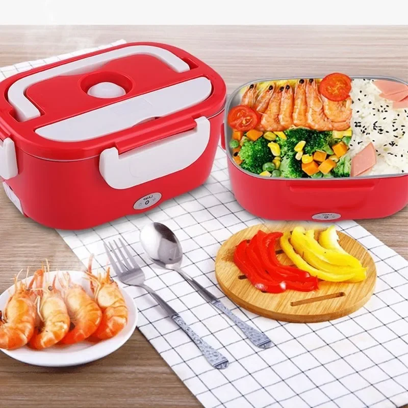 Electric Food Warmer Portable 12/24V/110/220V Dual Use Home Truck Car Electric Heating Lunch Box Rice Food Warmer Container for Travel School Office