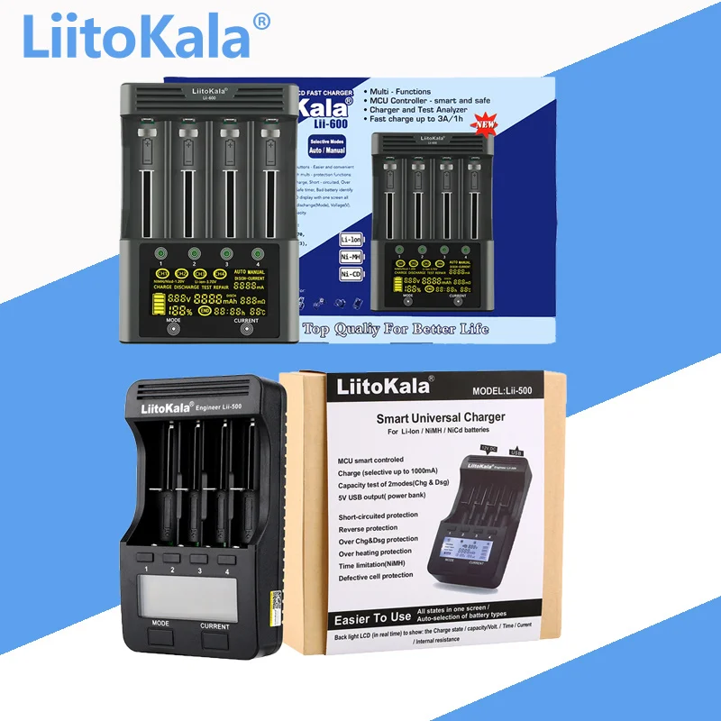 Battery Charger LiitoKala Lii-500 Lii-600 Lii-S8 Lii-S12 Lii-PD4 Lii-PD2 LCD 3.7V/1.2V 18650/26650/16340/14500/18500 Battery Charger with screen