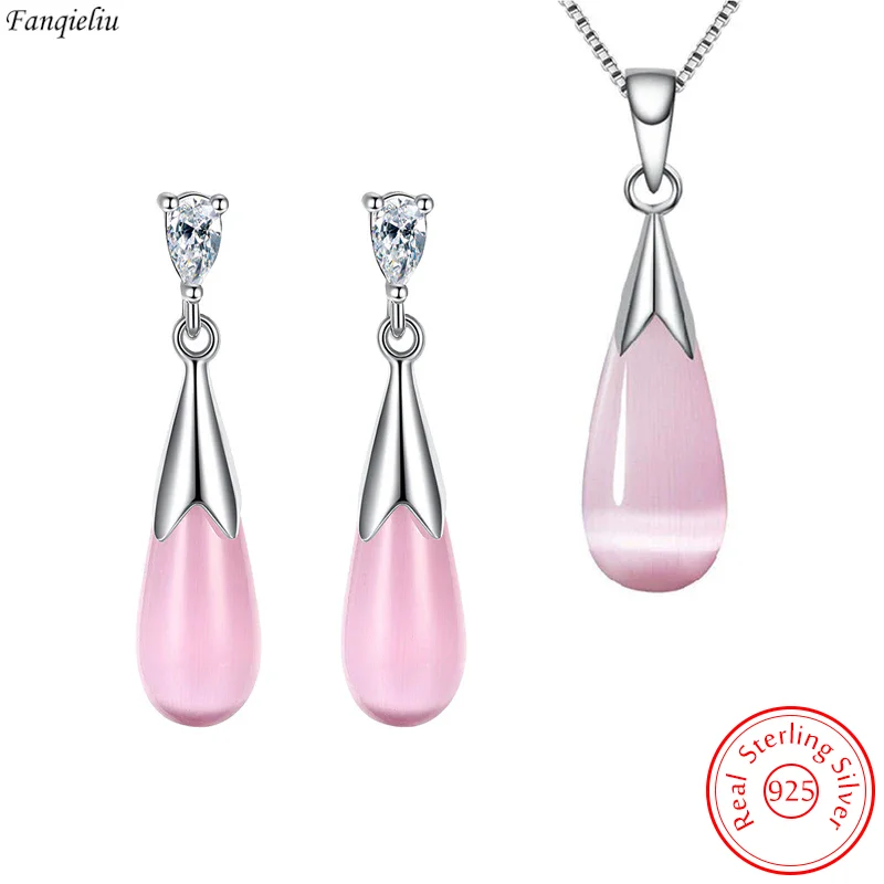 Fanqieliu 925 Sterling Silver Opal Pendant Necklace Crystal Drop Earrings Jewelry Sets For Women FQL23070 jewelry set silver jewelry silver jewelry set