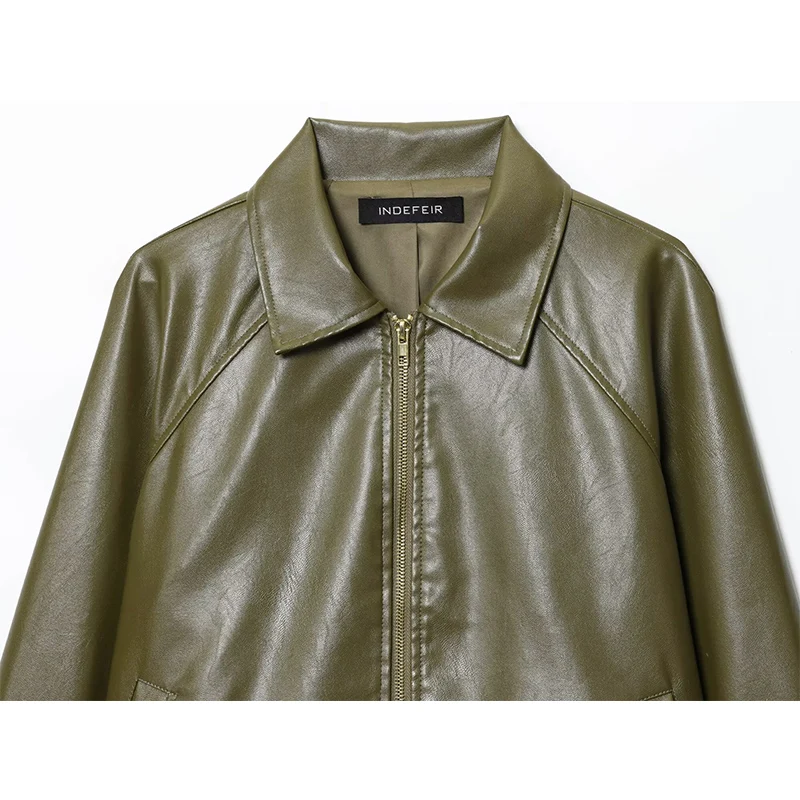 Women PU Leather Jacket 2025 New Fashion Drawstring Zipper Coat Female High Street Jackets Long Sleeve New Outerwears ﻿ ﻿