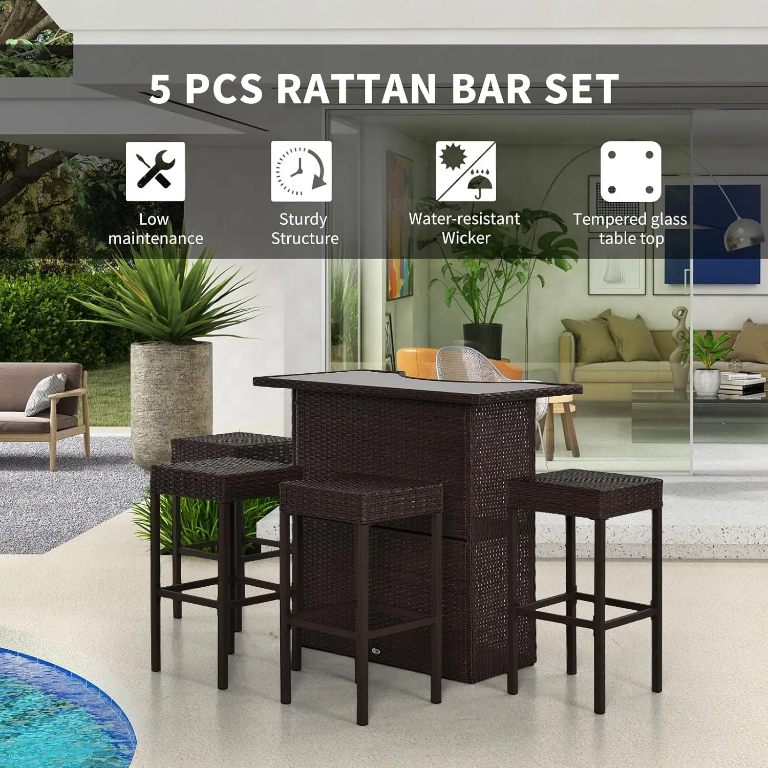 5 Pcs Rattan Outdoor Bar Set 3