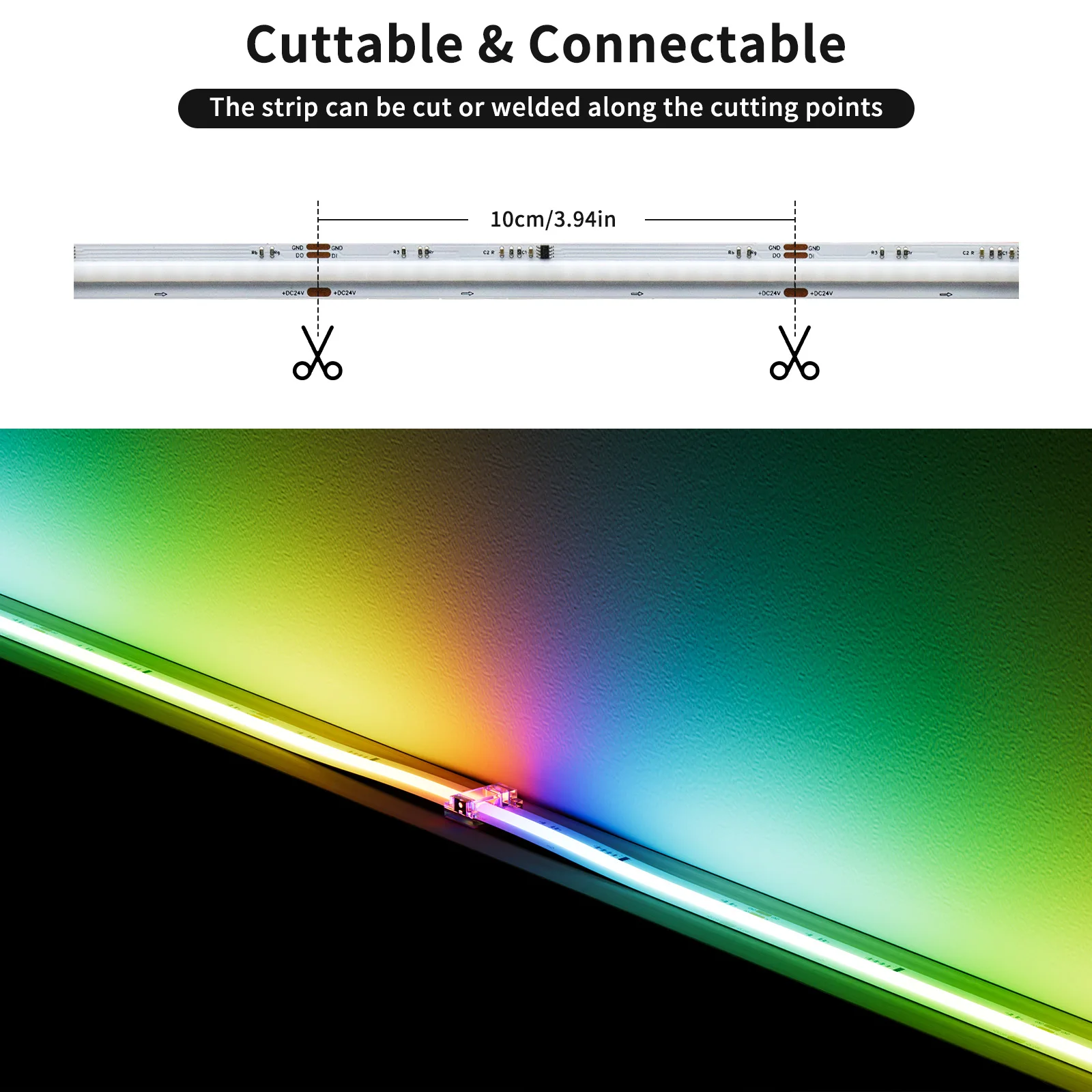 PAUTIX COB RGBIC LED Strip DC 12V/24V 630 Leds/m SPI ad alta densità indirizzabile Dream Color 5m 10m Pixel Led Tape per la decorazione della stanza