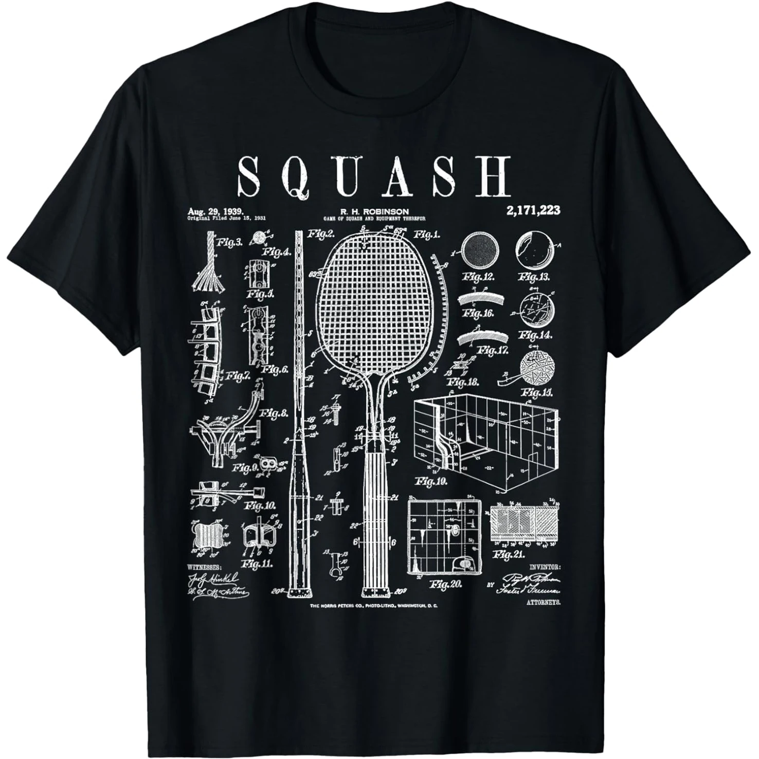 Squash-Spieler Ball Racket Sports Vintage Patent T-Shirts Herren Baumwolle Humor Streetwear T-Shirt Kurzarm Unisex Loose-Fit Kleidung