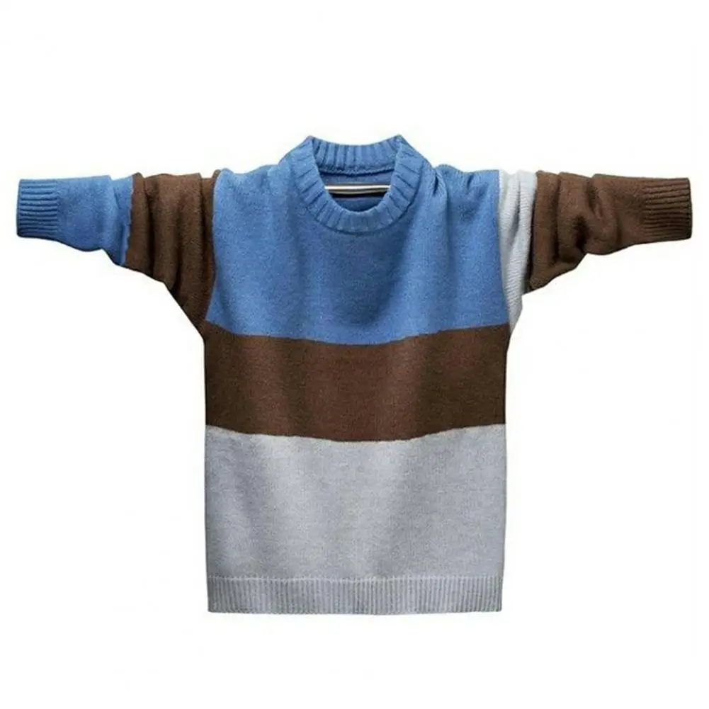 

Men Casual Knitwear Men's Colorblock Knitted Sweater with Round Neck Long Sleeve Thick Elastic Pullover for Fall Winter Mid