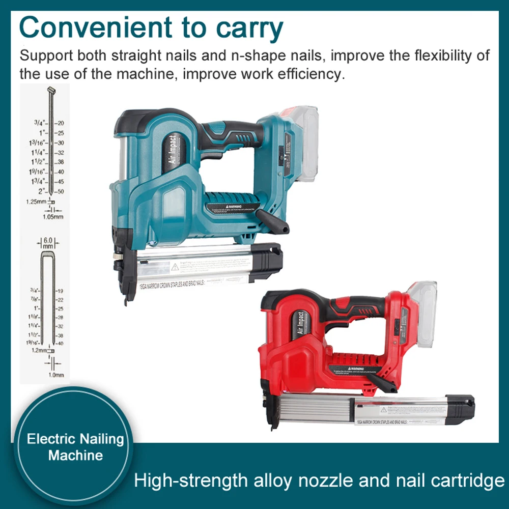 Cordless Electric Nail Gun Straight/N-shape Nails Nailing Machine with 32mm 50mm Nails Rechargeable Nailer For Makita Battery 3