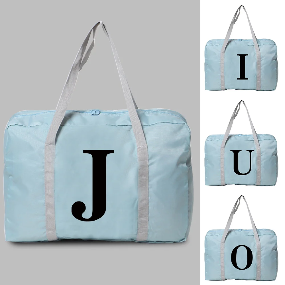 

Unisex Large Capacity Travel Bag Folding Nylon for Women's Travel Bags Clothes Storage Hand Luggage Tote Black Letter Organizer