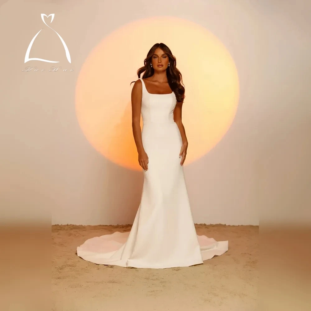 

Haohao 2024 Wedding Dresses For Woman Vintage Mermaid Square Neck Sleeveless Open Back Court Train Charming Vestidos De Novia