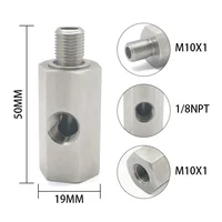 Oil Pressure Sensor Tee M10x1.0 to M10x1.0 Adapter Side Holes 1/8NPT Female Turbo Supply Feed Line Gauge 2