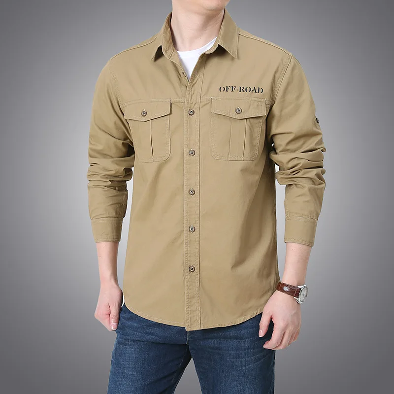 Spring New Long-sleeved Shirt Multi-pocket Military Uniform Men's Casual Thin Shirt