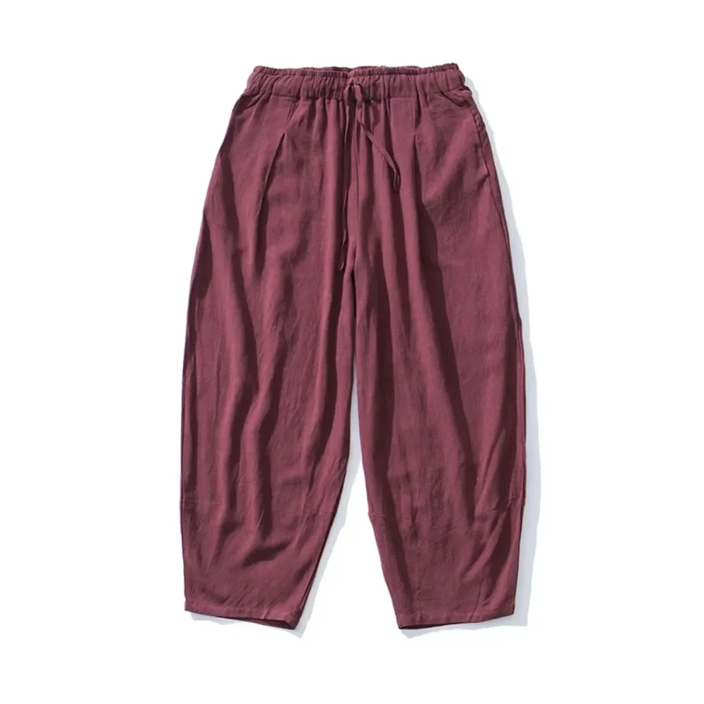 2024 Men's Pants Cotton and Linen Male Summer New Pure Color Mens Trousers Loose Baggy Streetwear Plus Size