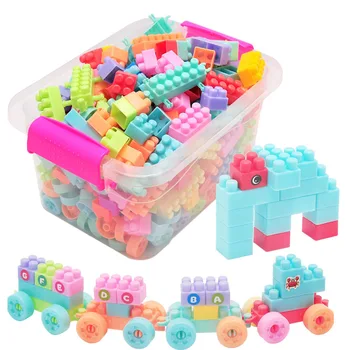 108/256Pcs Building Blocks with Cartoon Stickers Children Small Particle Assembly Toy Creative Educational Toys Gift for Kid Boy 1