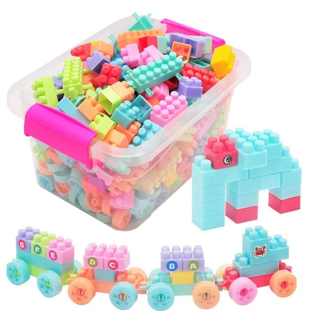 108/256Pcs Building Blocks with Cartoon Stickers Children Small Particle Assembly Toy Creative Educational Toys Gift for Kid Boy 1