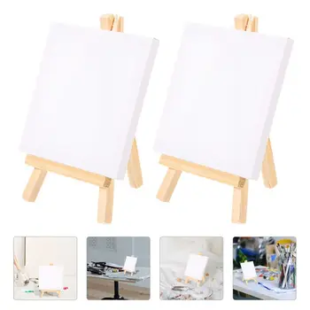 3Pcs Mini Blank Canvas Easel Set 10x10cm Small Tiny Painting Easel Multifunctional Wooden Frame Drawing Decoration Board 1