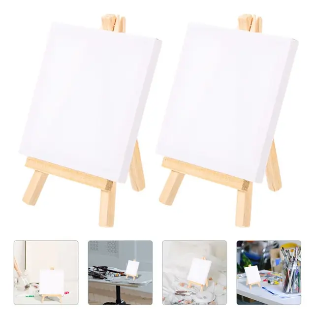3Pcs Mini Blank Canvas Easel Set 10x10cm Small Tiny Painting Easel Multifunctional Wooden Frame Drawing Decoration Board 1