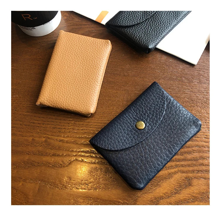 Leather Mini Envelope Change Pocket Simple Buckle Cowhide Large Capacity Card Bag Women's Coin Wallet Bank Card Earphone Bag